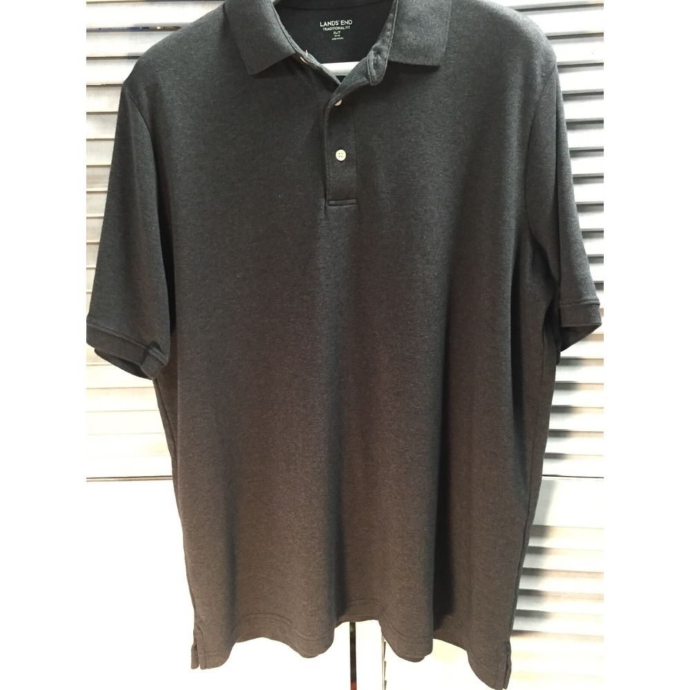 Mens Lands End‎ Gray Size XLT Traditional Fit Short Sleeve Polo Shirt Tall